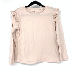 C&A Ruffle Sleeve Crew Neck T-Shirt Girls Size 9Y Light Pale Pink Long Sleeve